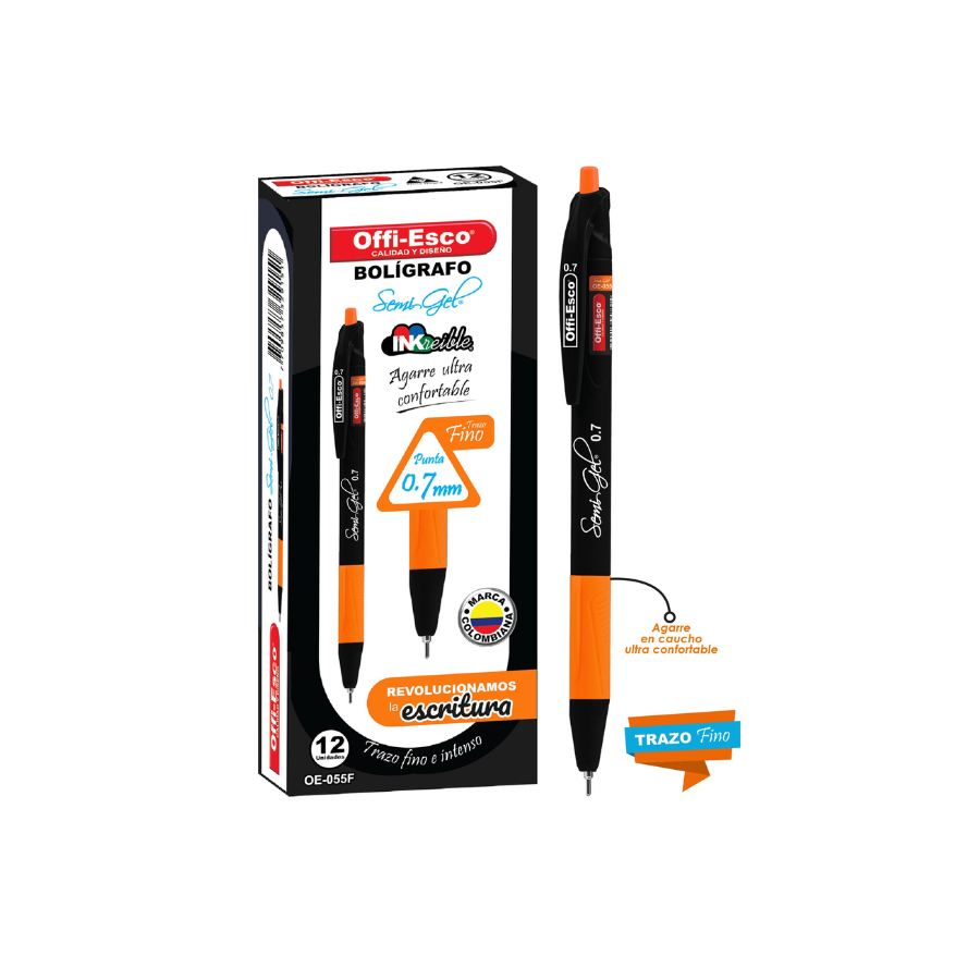 Bolígrafo Retractil Semigel Negro